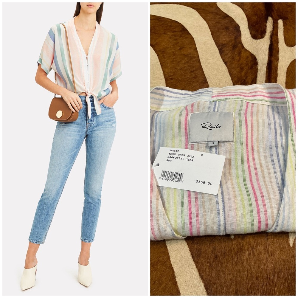 Intermix Rails Thea Striped Top Size Small NWT Tie Waist Tie Front Lightweight